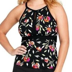 Lands' End high-neck floral print keyhole contour tankini swim top